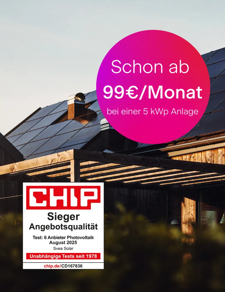 Haus mit Photovoltaikanlage – Solarstromlösung ab 99 € pro Monat, CHIP Testsieger Angebotsqualität 2025